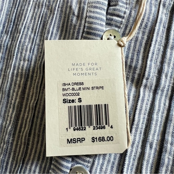 Faherty Isha Dress Linen Blue Mini Stripe Size S NEW - Picture 13 of 16